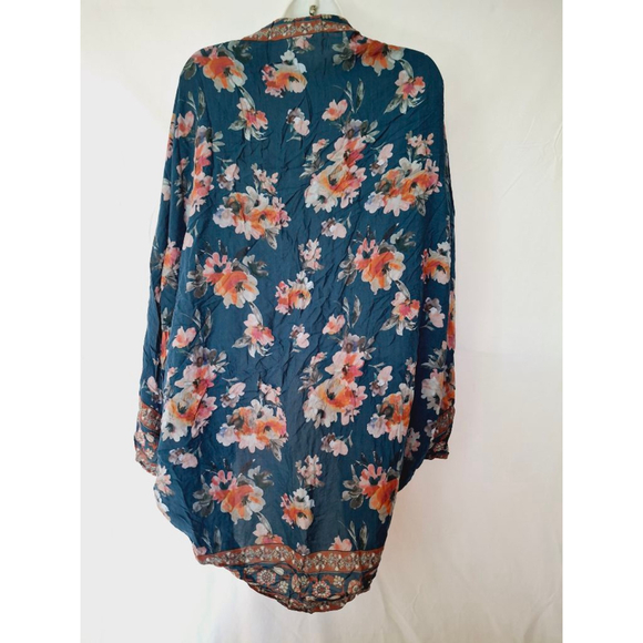 Feathers by Tolani Floral Print Size S womens Blue Orange kimono wrap shrug - Picture 3 of 5